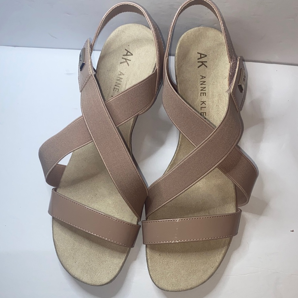 Anne Klein Nude Taupe Crisscross Slingback Sandals